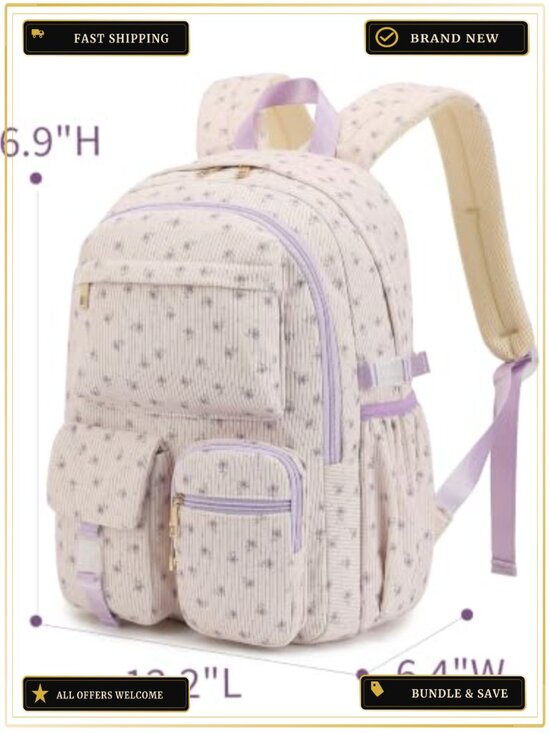 Corduroy School Backpack for Teen Girls Boys, Lightweight Laptop Daypack main image 4